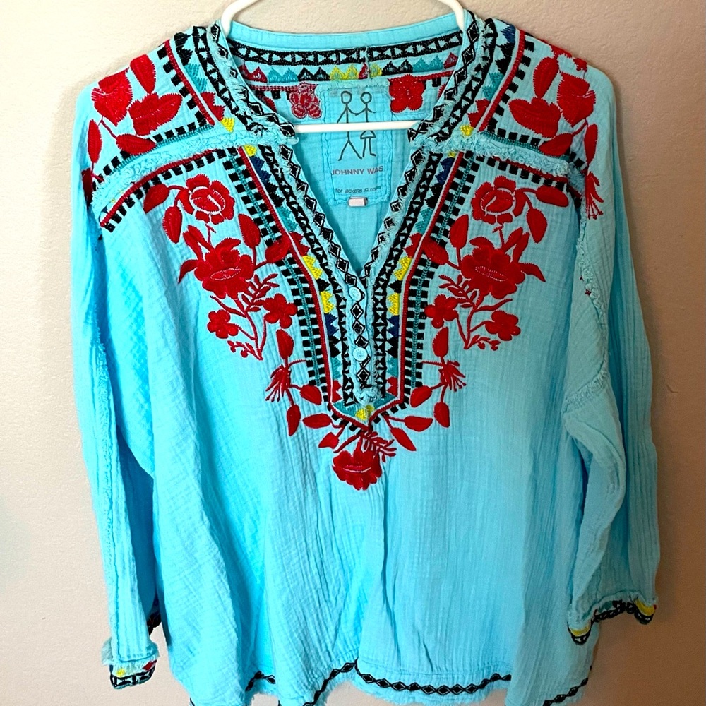 Johnny Was brand embroidered blouse, size L